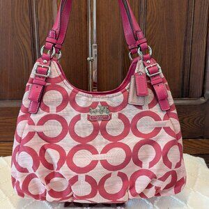 COACH Madison Maggie Op Art Pink Canvas Shoulder Bag A1220-17020
